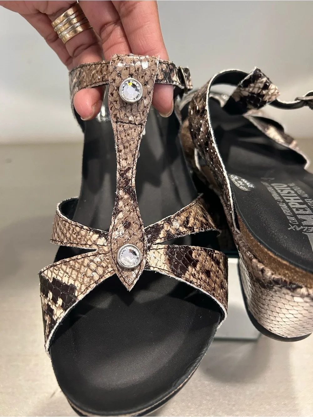 Mephisto Brown Snake-Print Wedge Sandals size 9